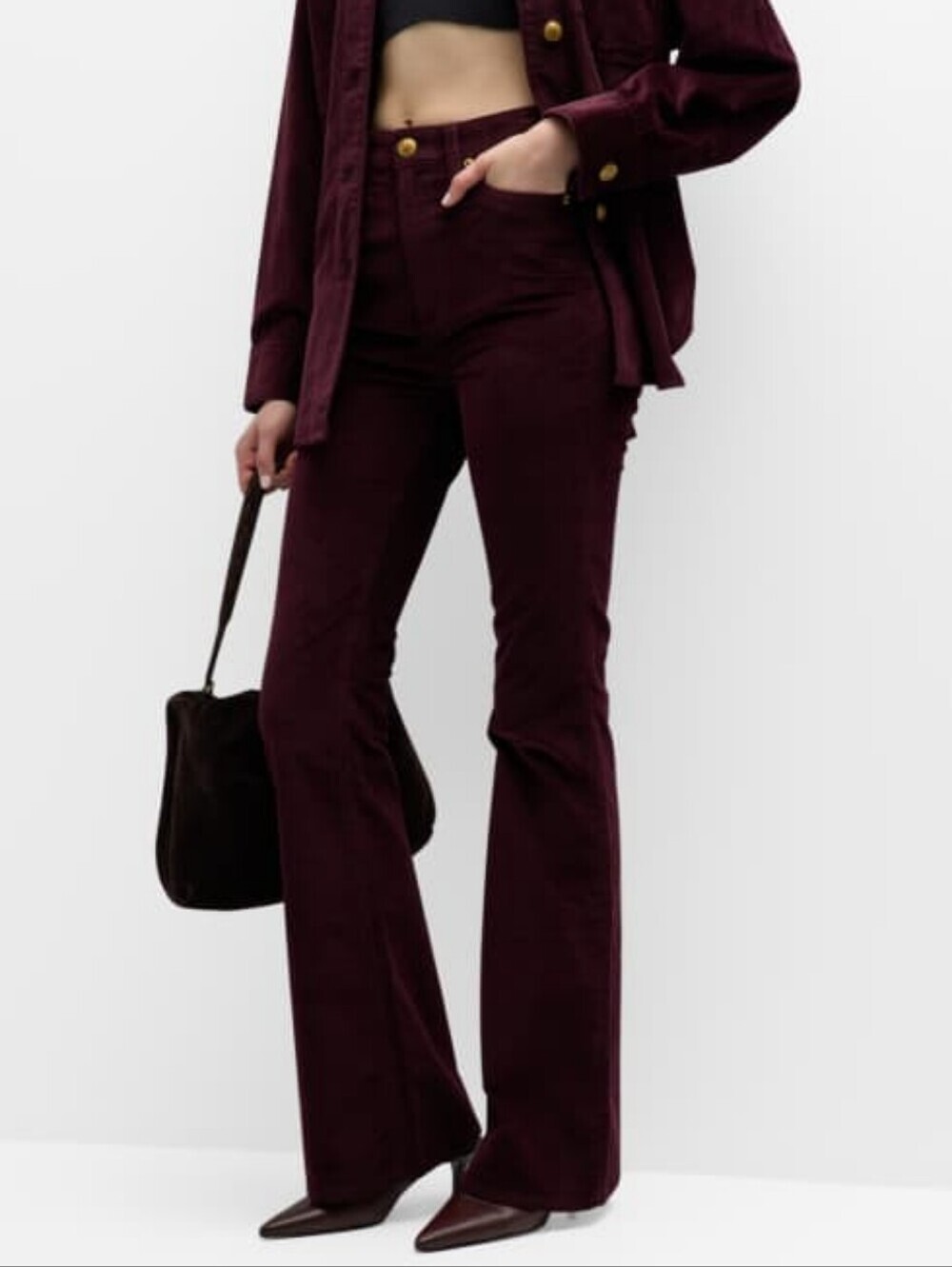 Rag & Bone Casey Corduroy High Rise Flare Jeans Burgundy Women's Size 25 Boho